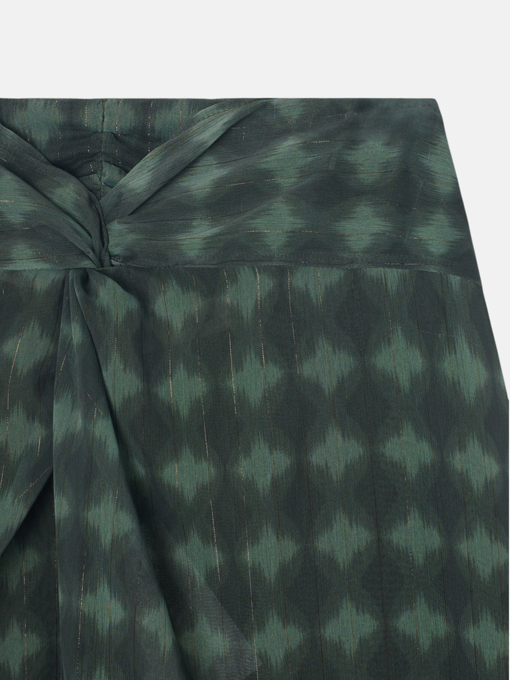 Midi skirt with green ethnic print knot