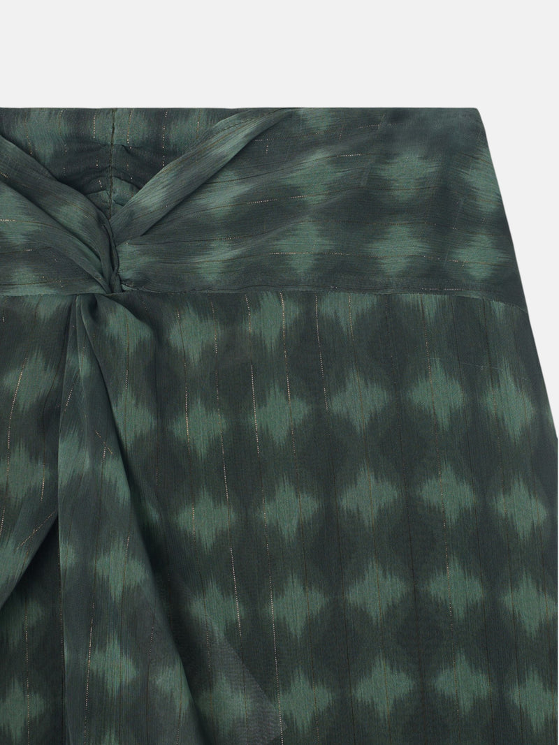Saia midi com nó estampado étnico verde