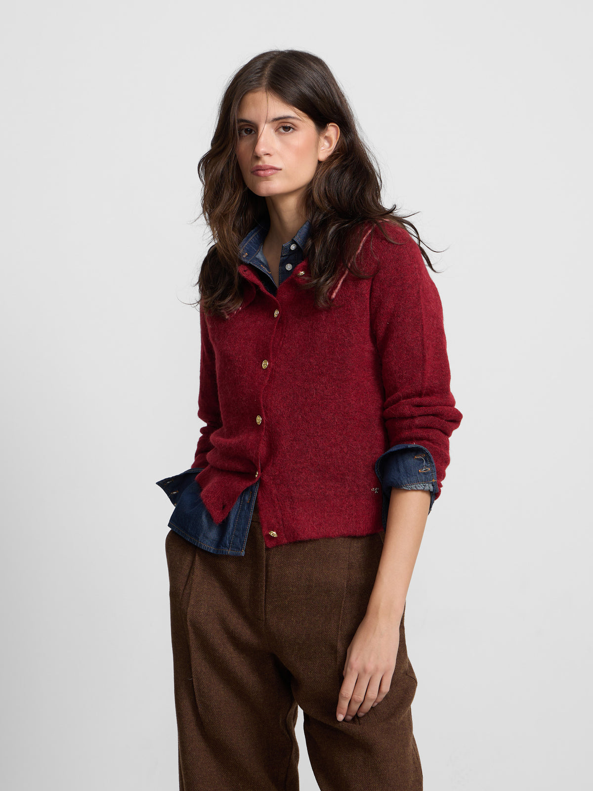 Cardigan cuello bobo granate