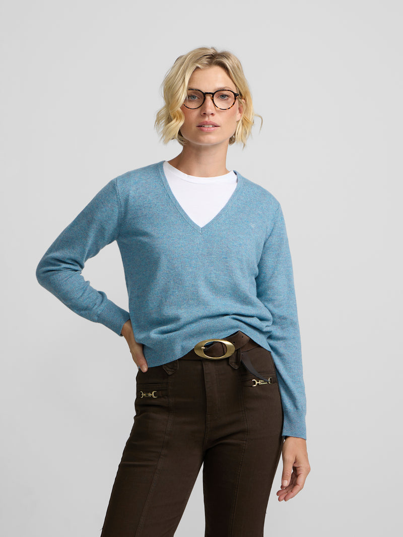 Pull col en V vert d'eau