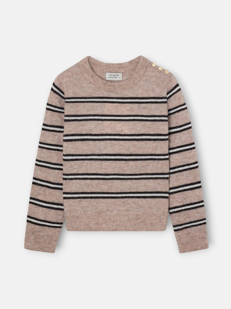 Pull à boutons rayé écru