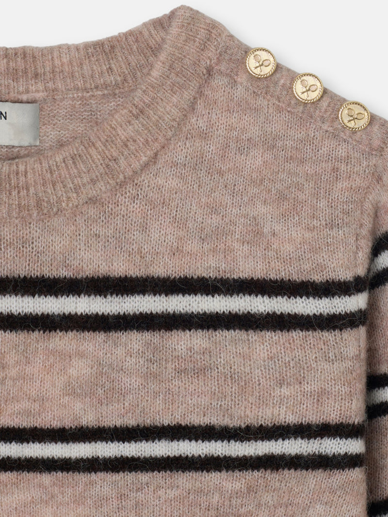 Pull à boutons rayé écru