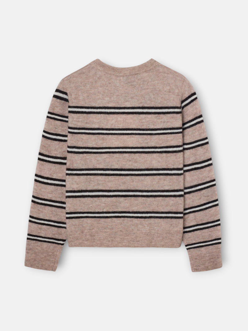 Pull à boutons rayé écru