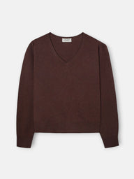 Pull col en V marron