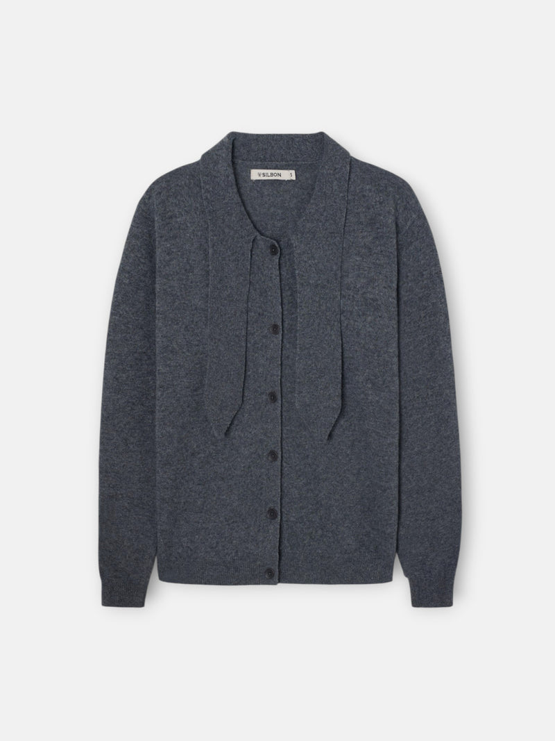 Cardigan cuello lazada gris