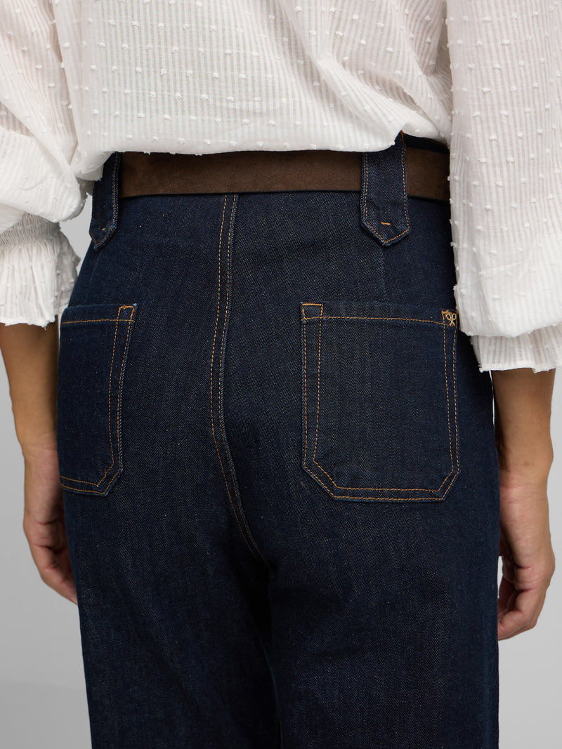 Straight denim trousers with buckle details denim