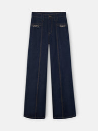 Straight denim trousers with buckle details denim