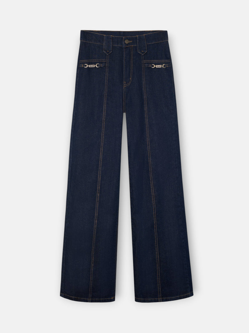 Pantalon en denim droit avec détails de boucles en denim