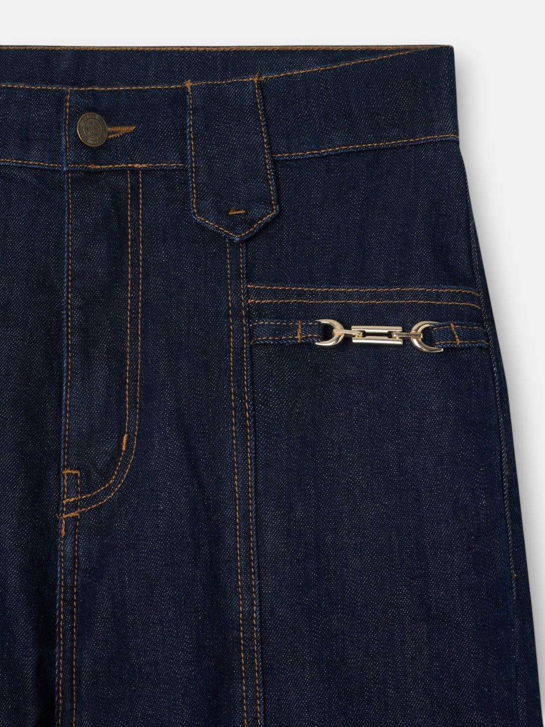 Straight denim trousers with buckle details denim