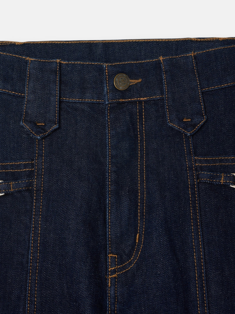 Straight denim trousers with buckle details denim