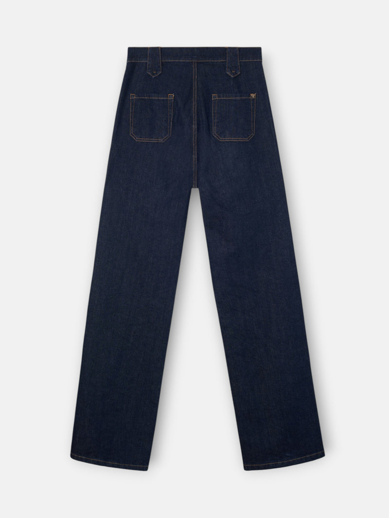 Straight denim trousers with buckle details denim