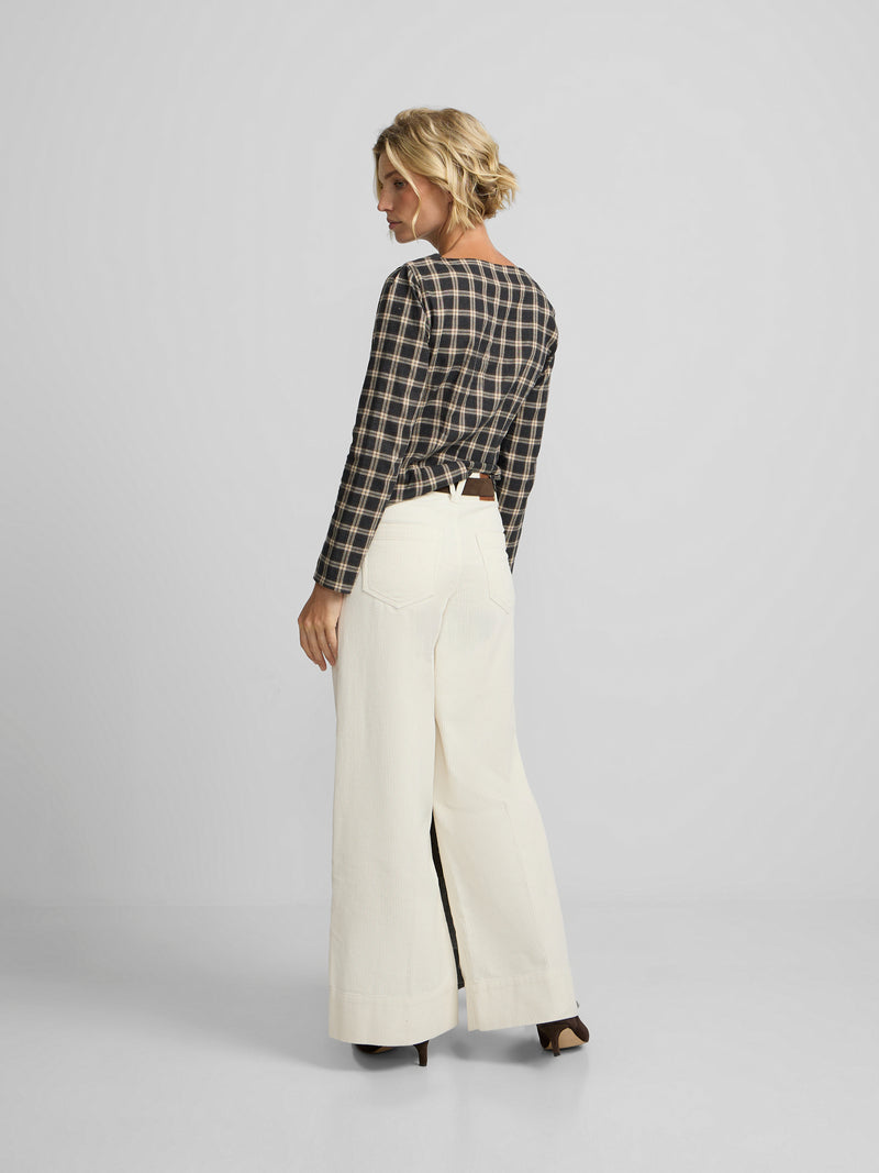 Pantalon wide leg pana crudo