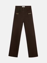 Straight denim trousers with brown buckle detail