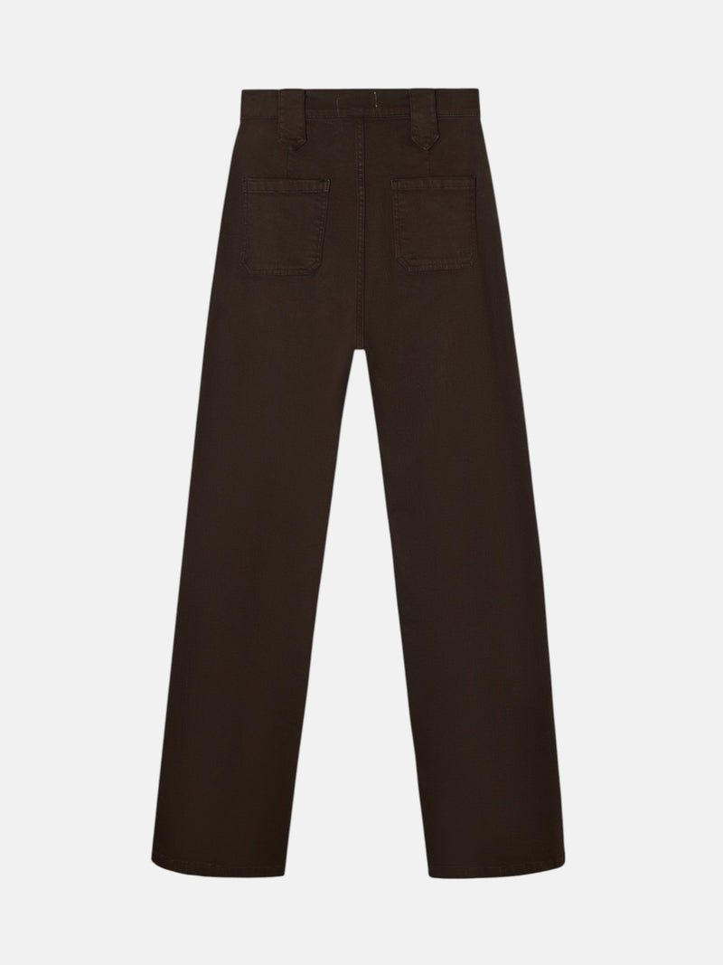Pantalon denim recto detalle hebillas marron
