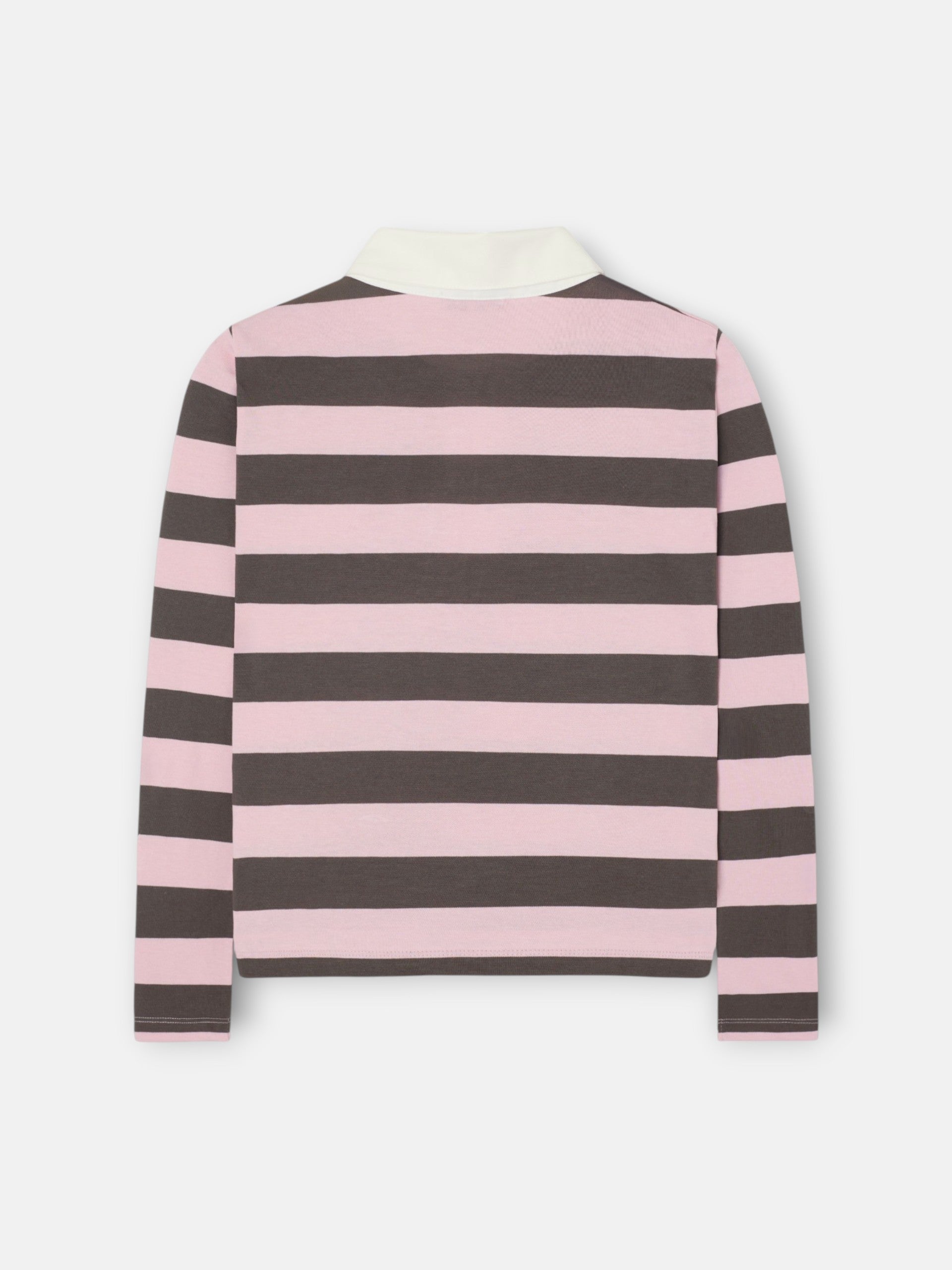 Polo mulher manga comprida riscas rosa e castanho