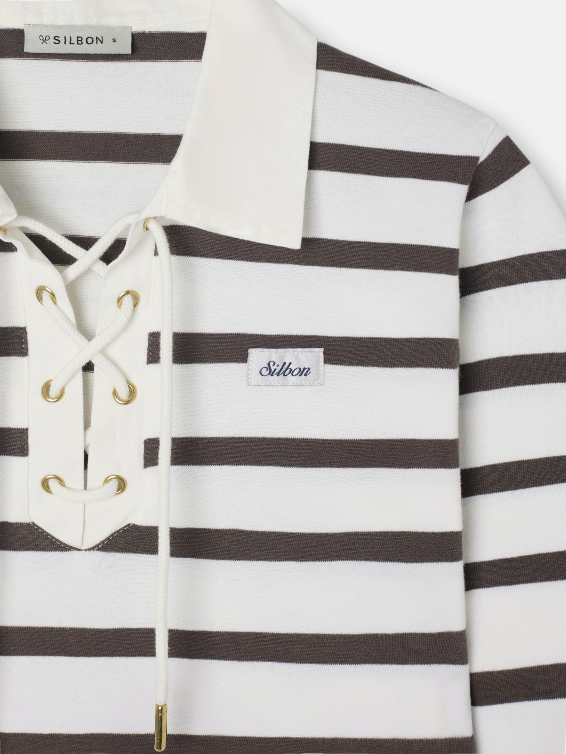 Long-sleeved women's polo shirt with raw stripes