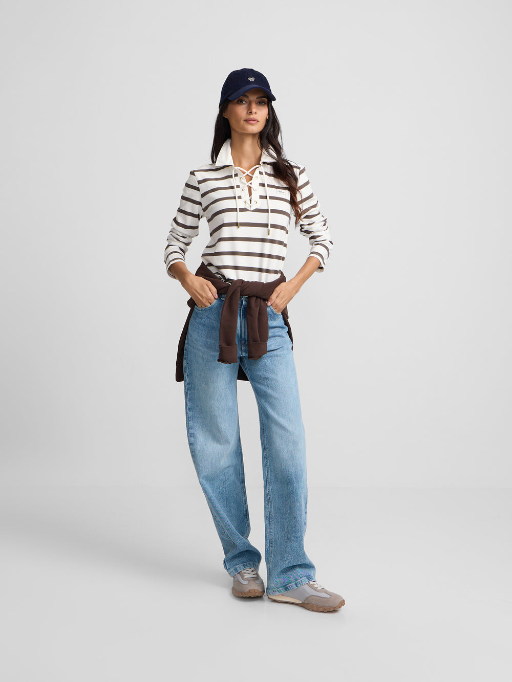 Polo woman manga larga rayas crudo