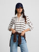 Long-sleeved women's polo shirt with raw stripes