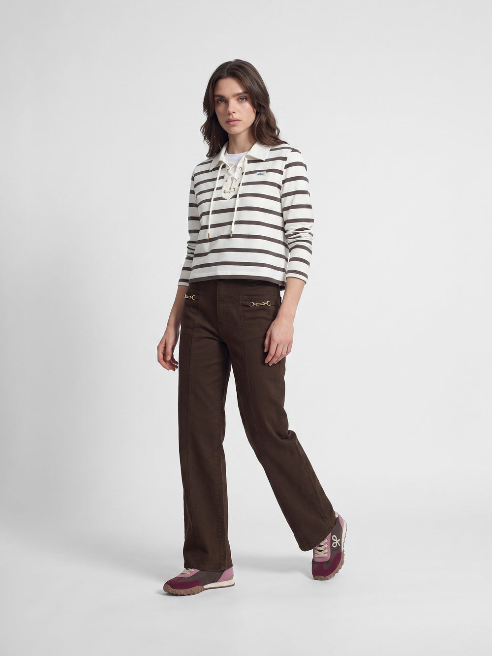 Polo woman manga larga rayas crudo