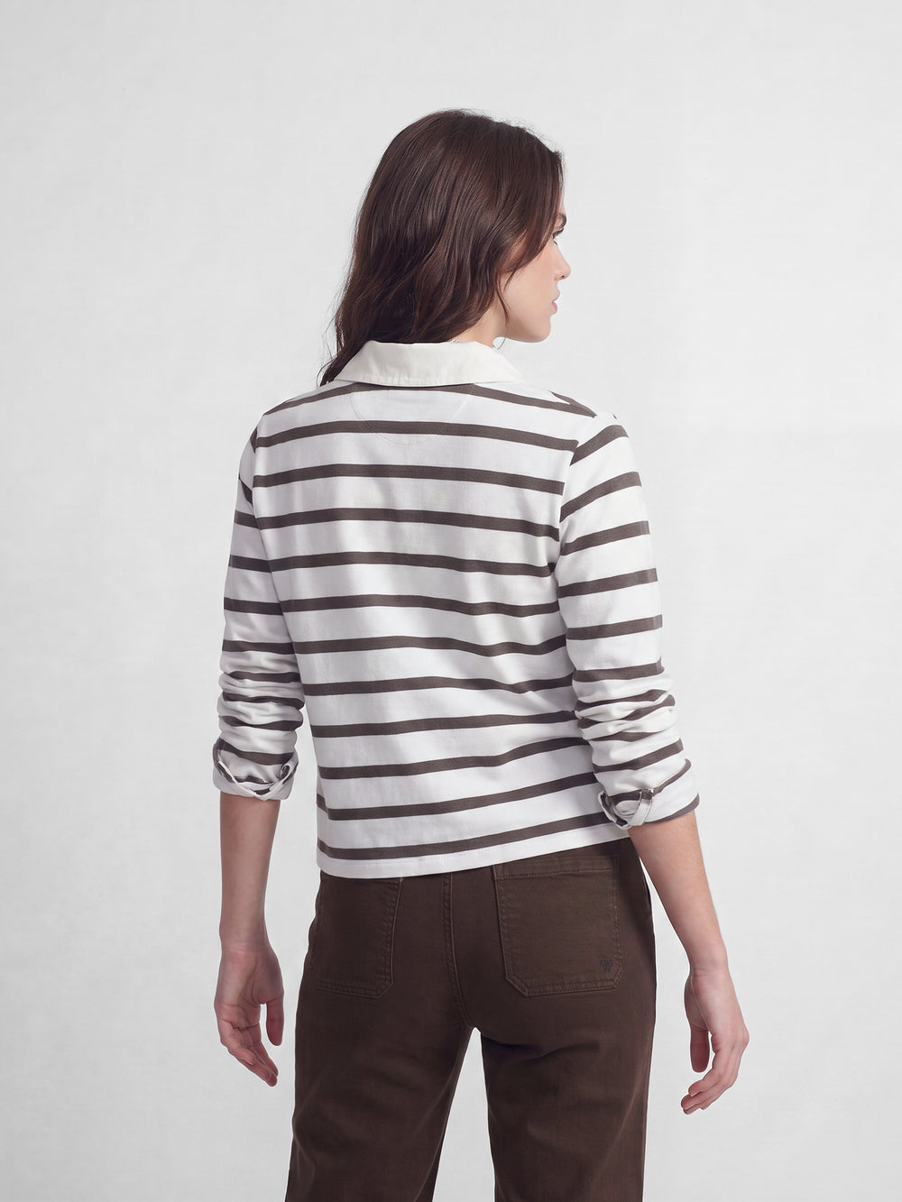 Polo woman manga larga rayas crudo