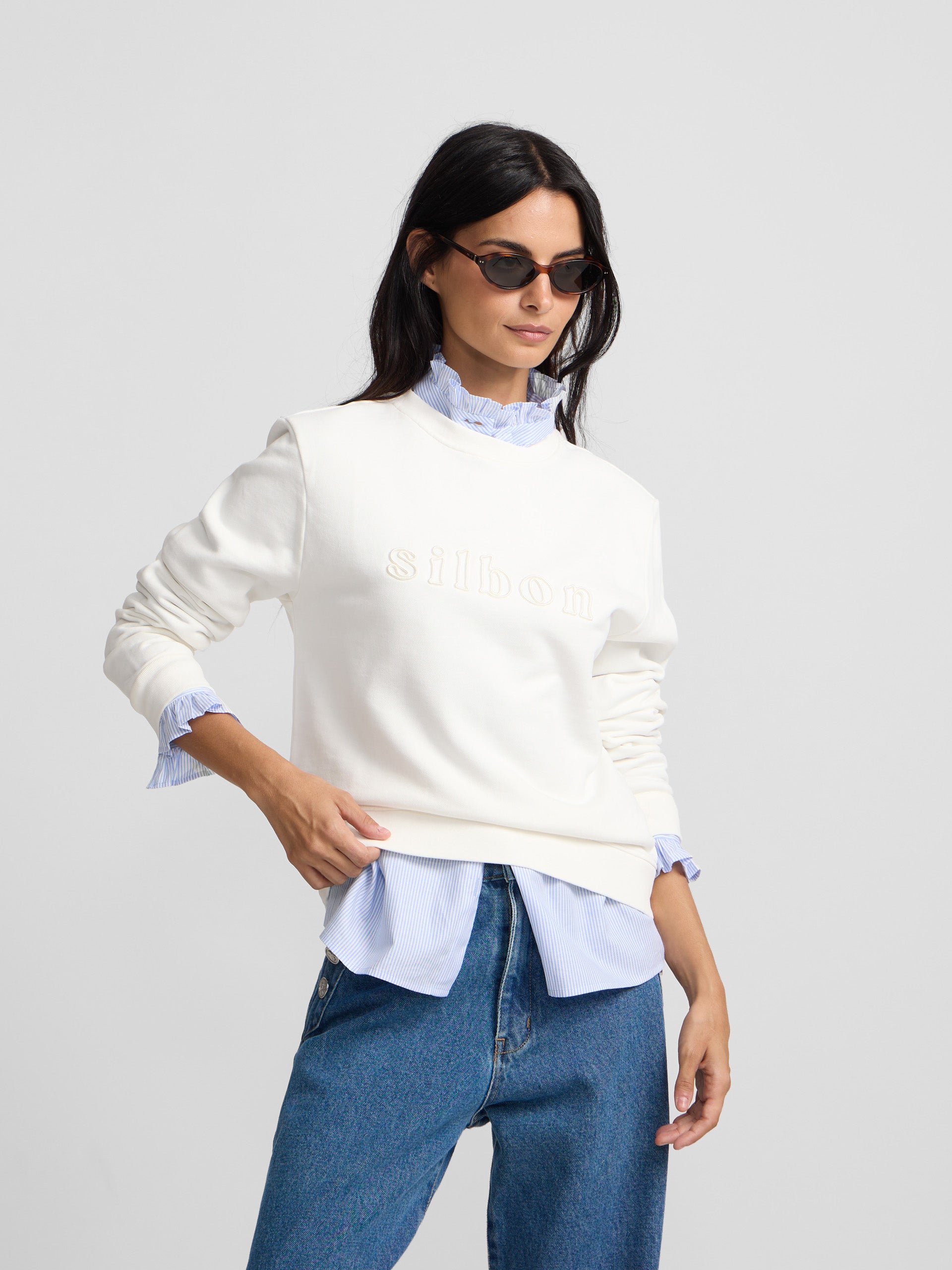 Sweat-shirt femme Silbon écru
