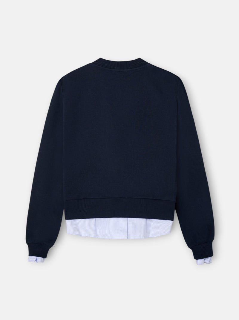 Sweatshirt mulher com barra de camisa azul-marinho