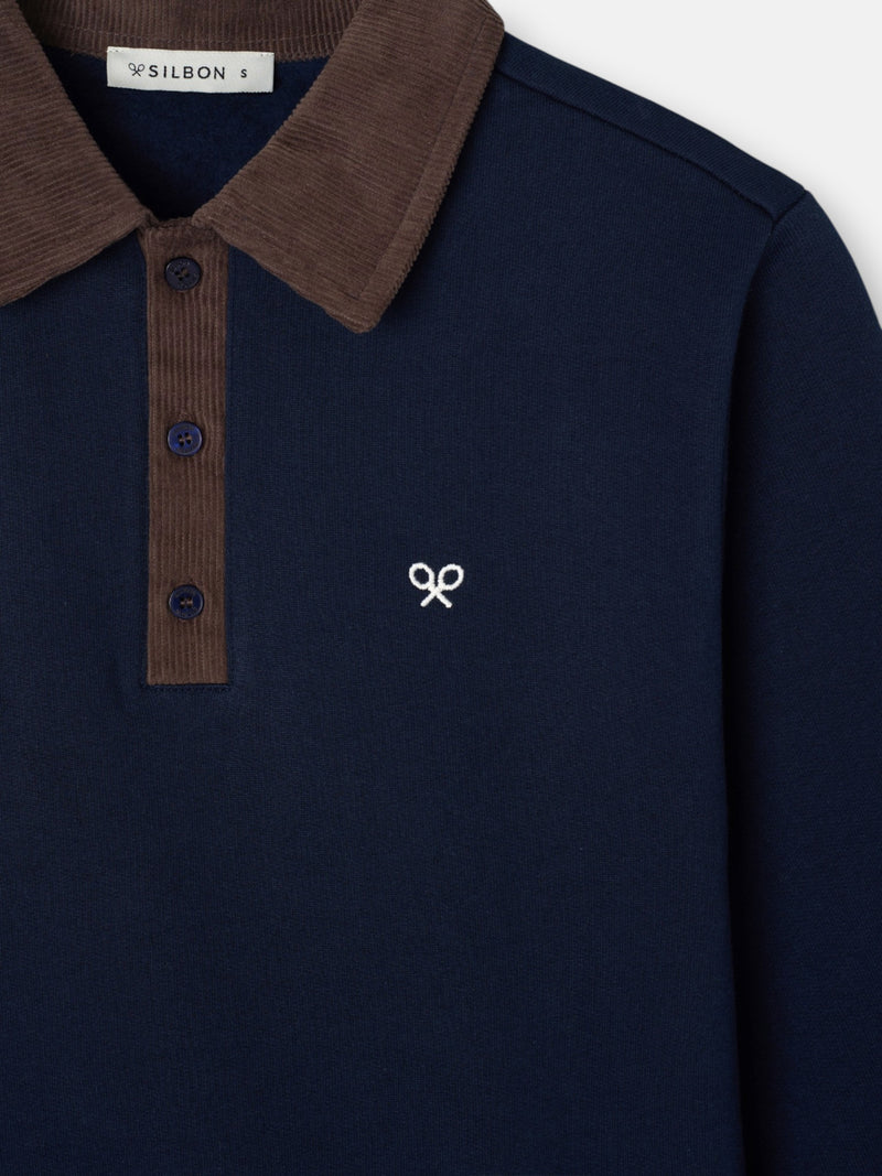 Sweatshirt mulher gola polo bombazina azul-marinho