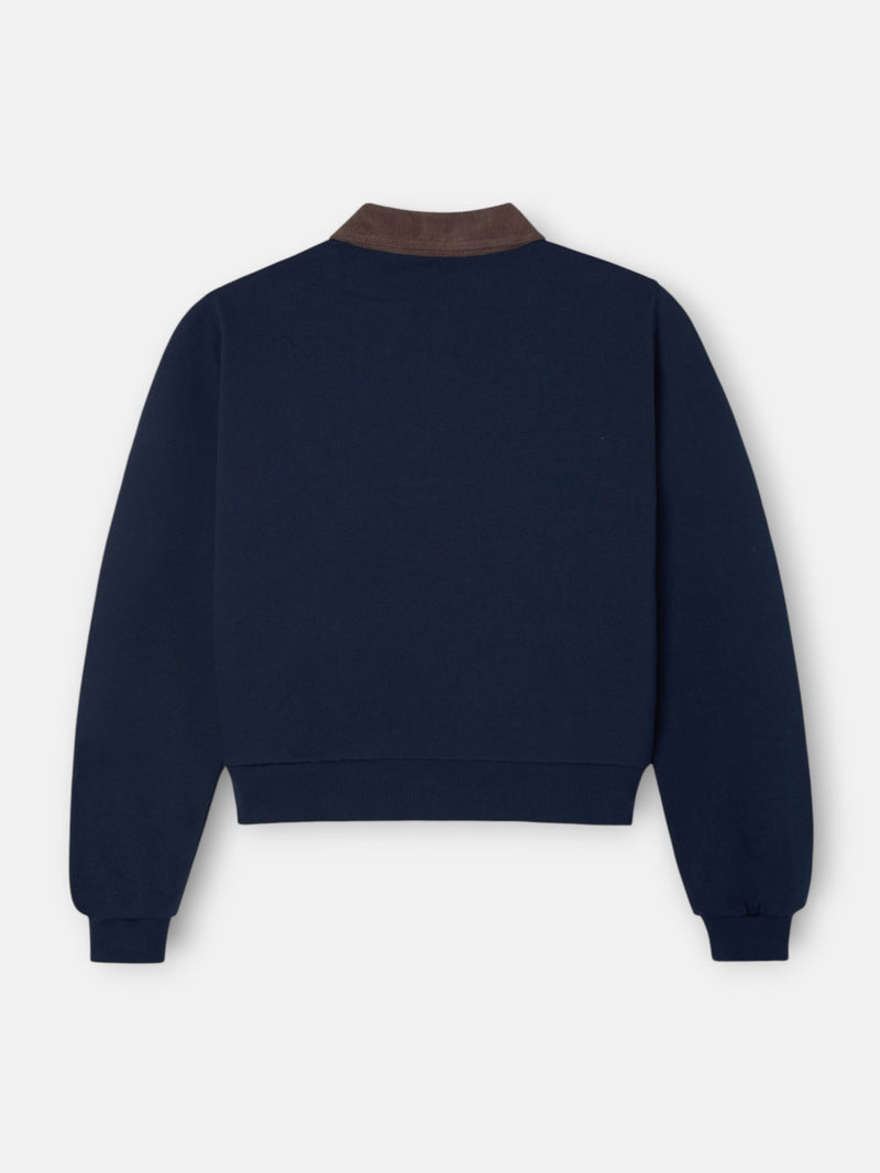 Sweatshirt mulher gola polo bombazina azul-marinho