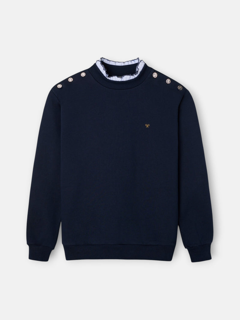 Sudadera woman cuello volante botones azul marino