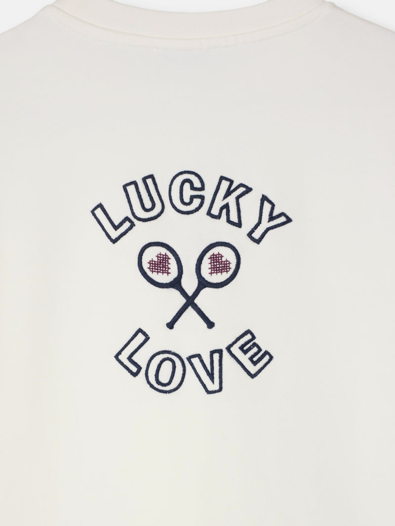 Sweat-shirt femme lucky love écru