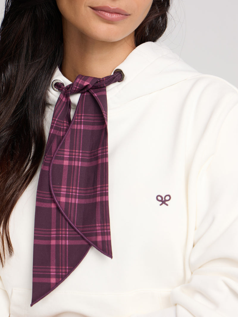 Sweat-shirt femme à capuche foulard écru