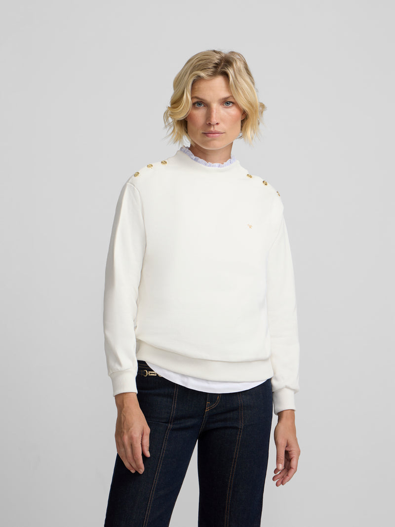 Sudadera woman cuello volante botones crudo