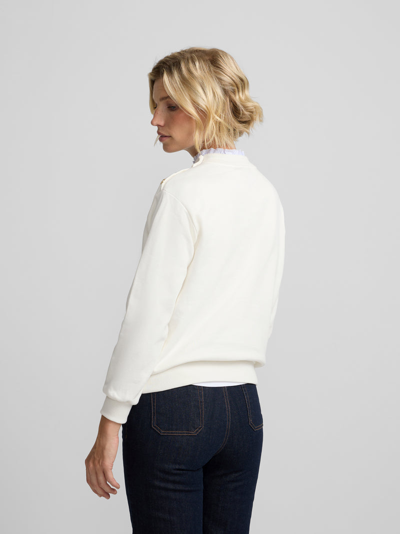 Sudadera woman cuello volante botones crudo