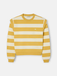 Mustard and ecru striped sweatshirt with shoulder pads