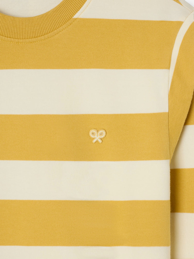 Mustard and ecru striped sweatshirt with shoulder pads