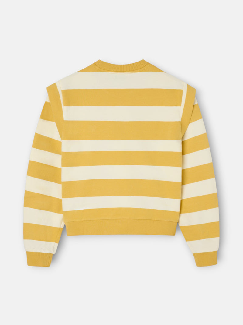 Mustard and ecru striped sweatshirt with shoulder pads