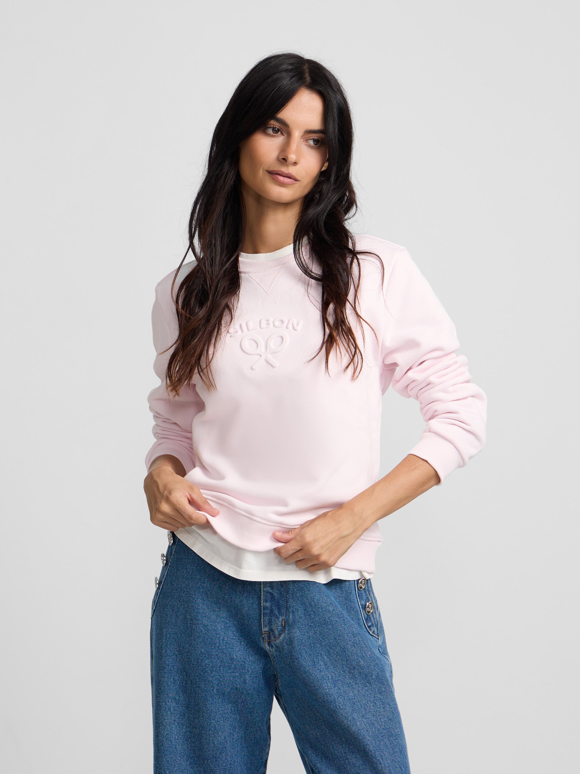 Sweat-shirt femme Silbon classique rose