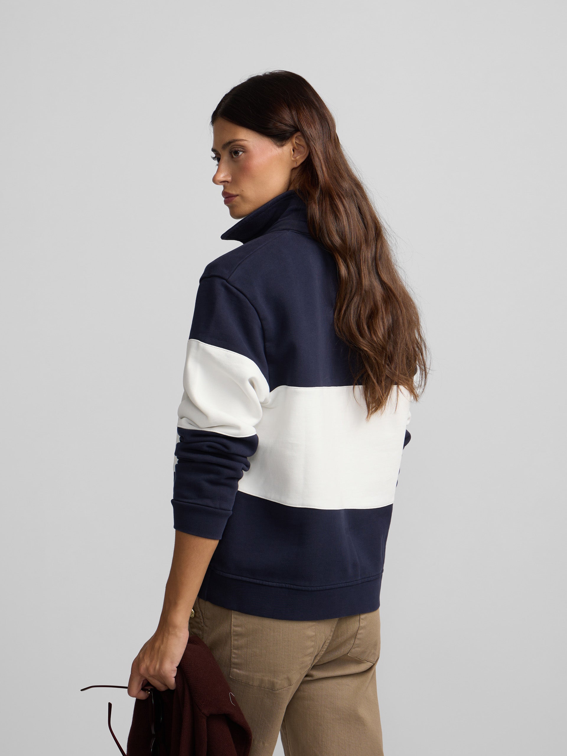 Sudadera woman cuello polo rayas azul marino