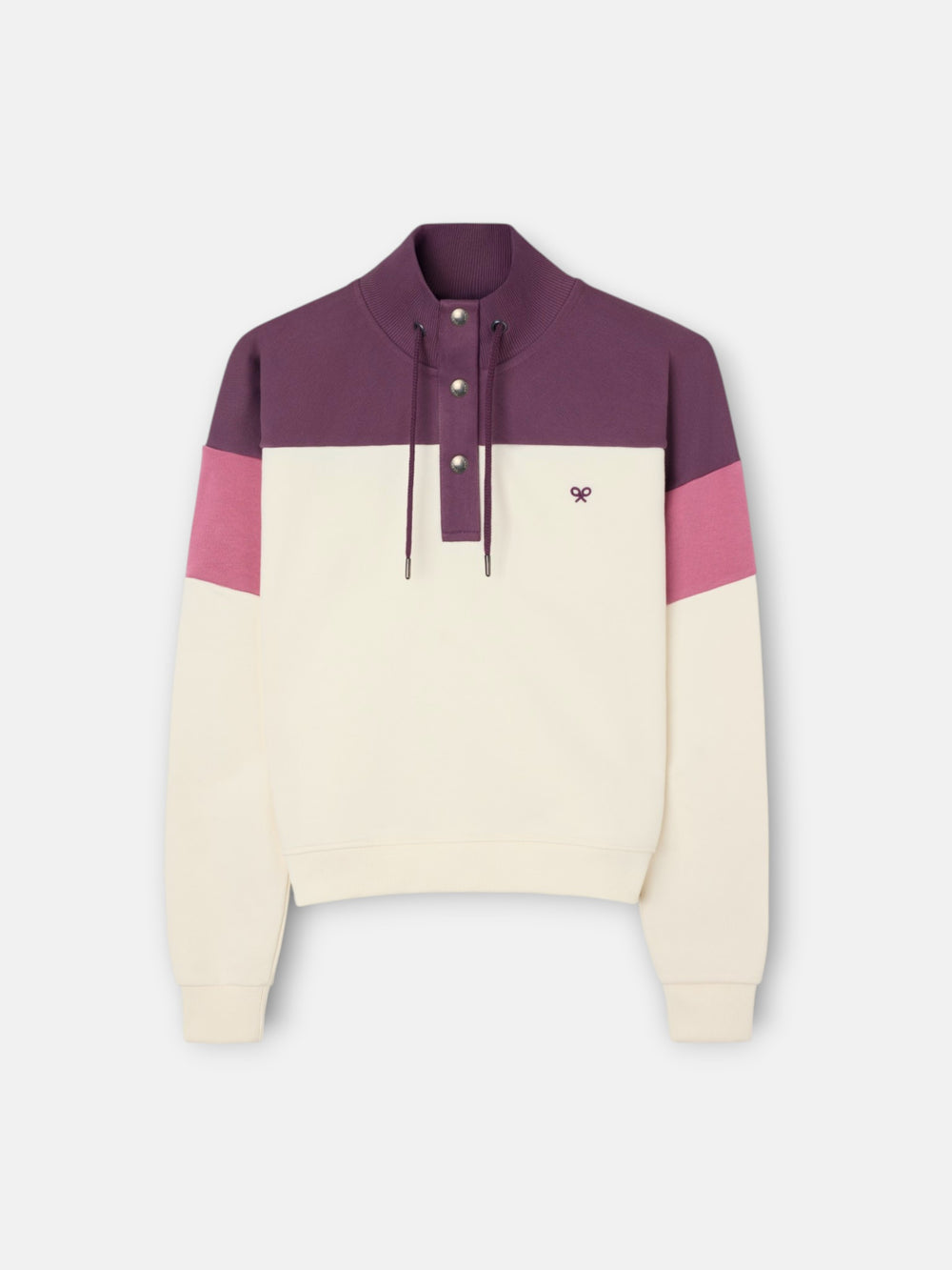 Sudadera woman tricolor cuello botones rosa y crudo