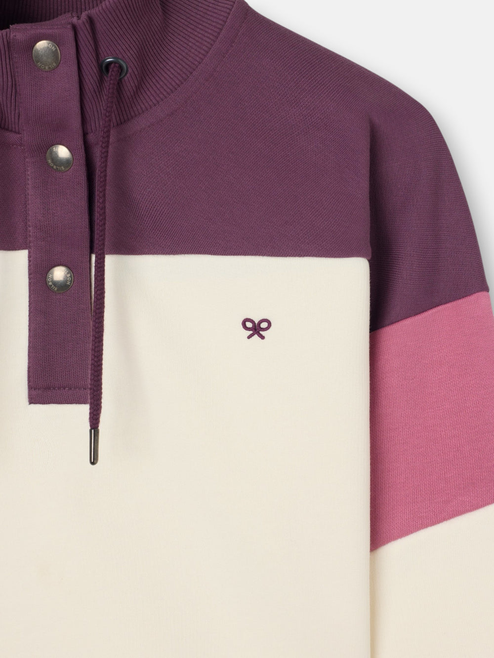 Sudadera woman tricolor cuello botones rosa y crudo