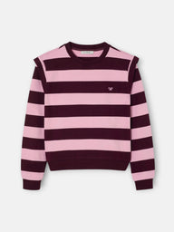 Pink and burgundy striped sweatshirt with shoulder pads