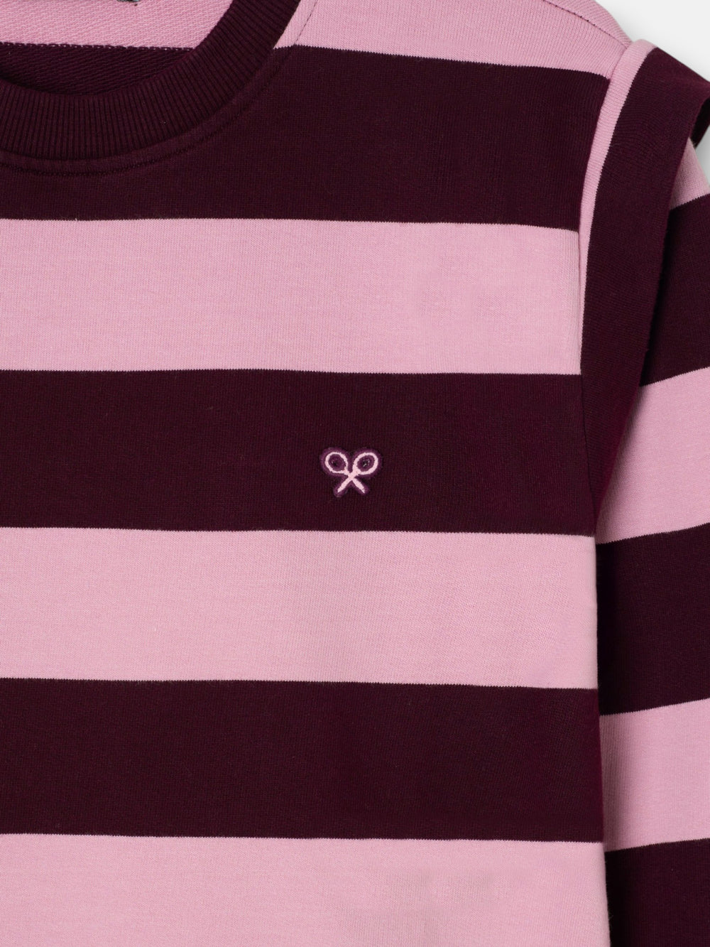 Sudadera hombreras rayas rosa y granate