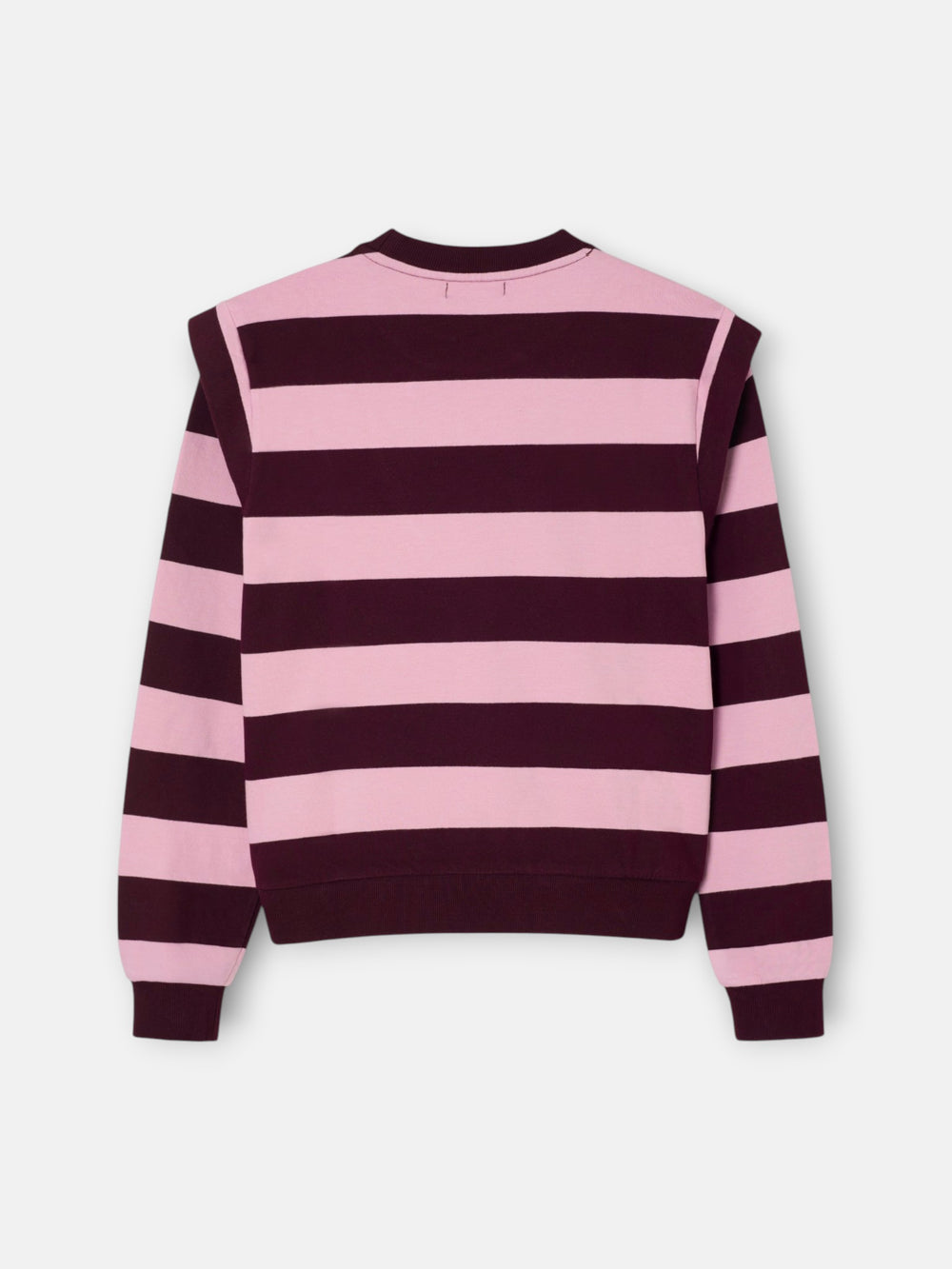 Sudadera hombreras rayas rosa y granate
