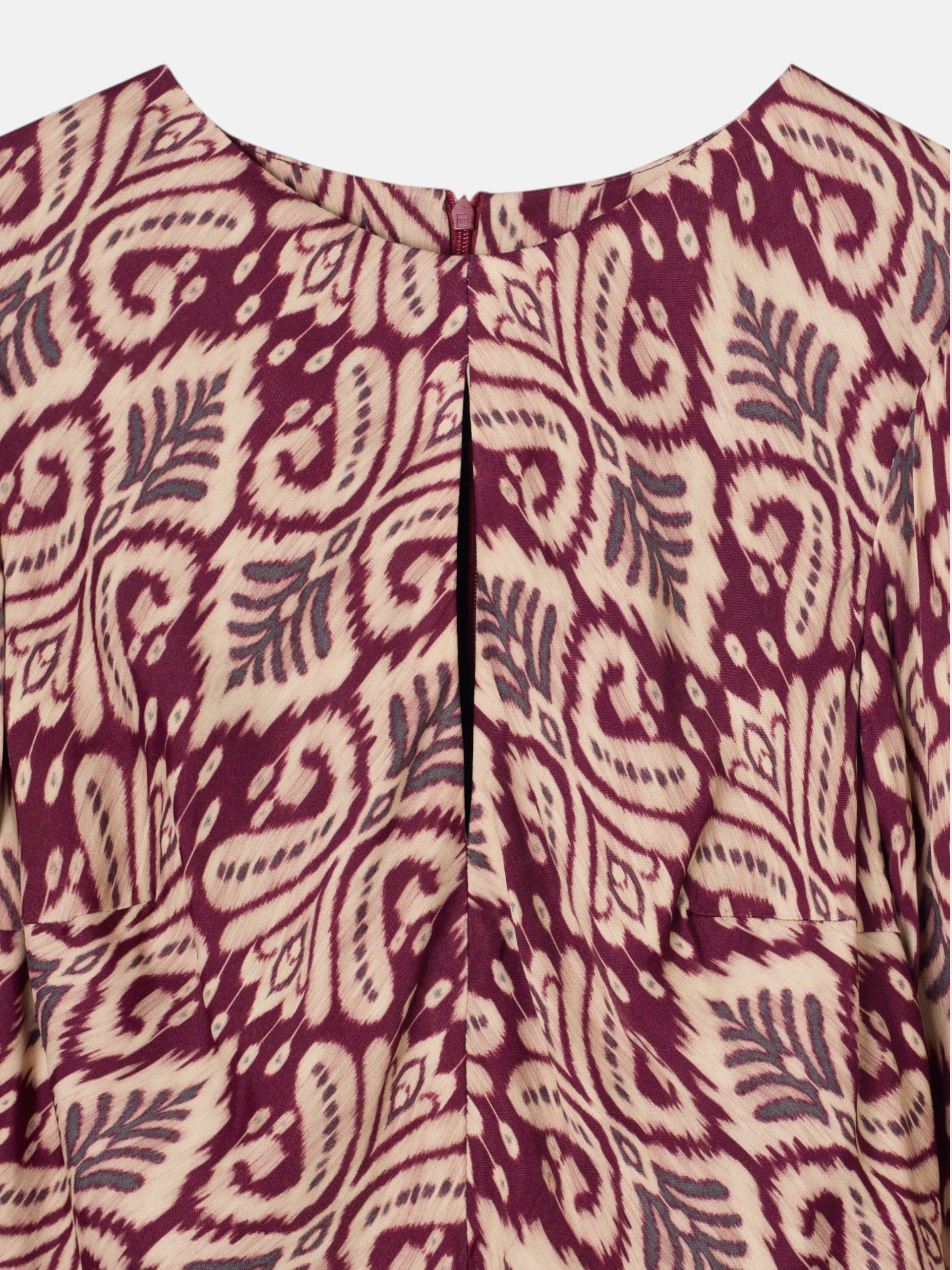 Robe longue drapée imprimé ikat bordeaux