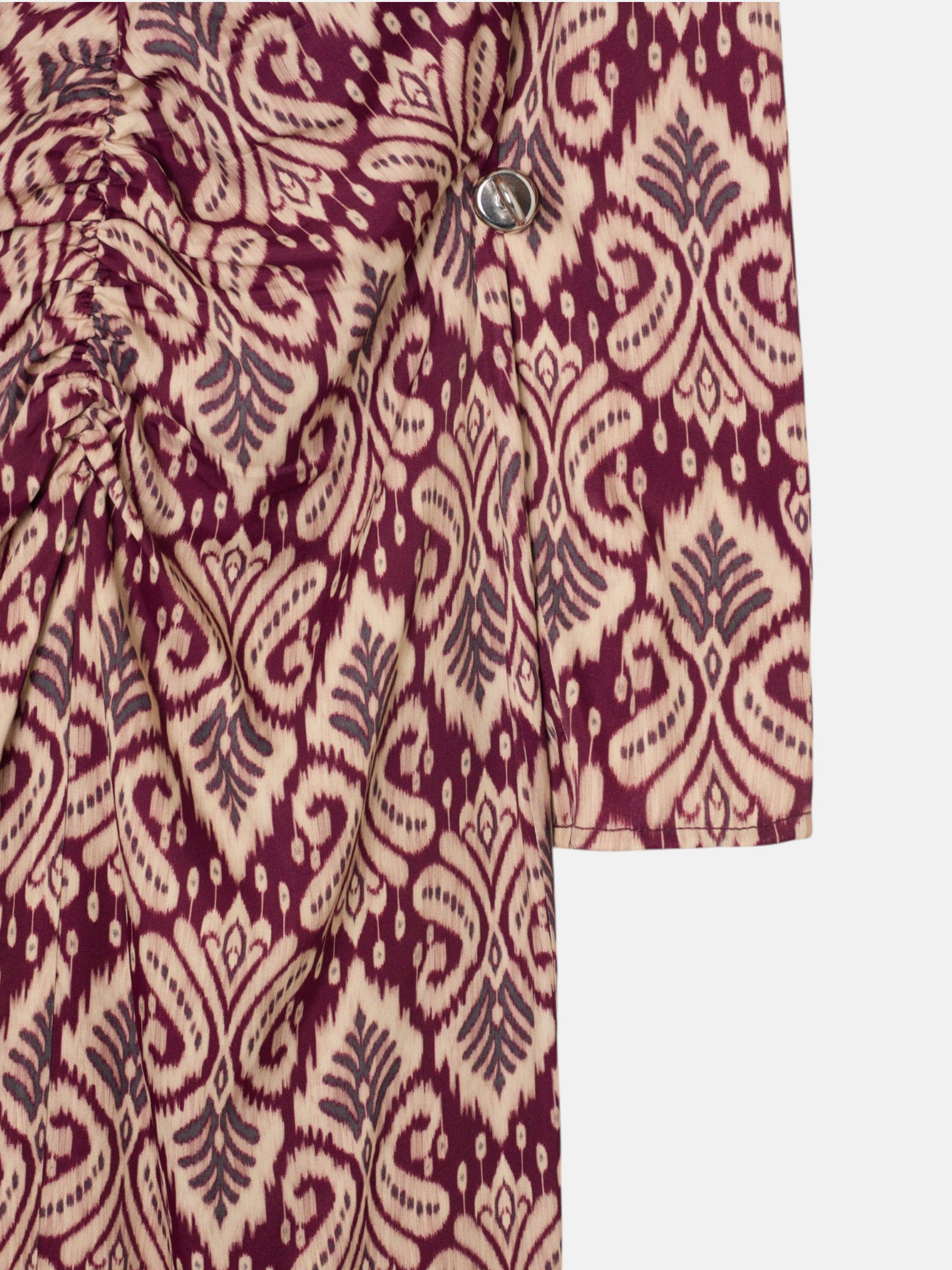 Robe longue drapée imprimé ikat bordeaux