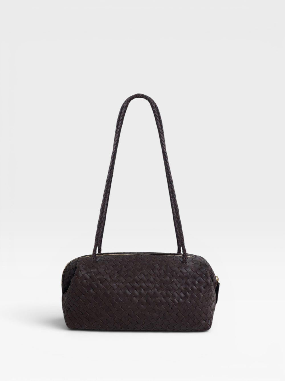 Bolso piel de hombro alargado trenzado marron
