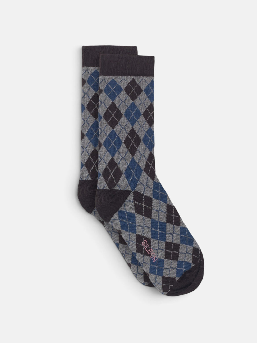 Blue and brown argyle socks