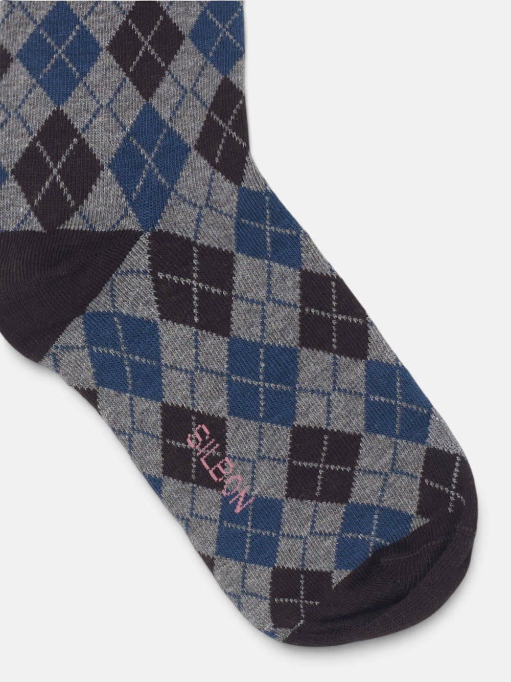 Blue and brown argyle socks