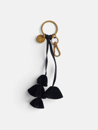 Chaveiro de pele com flores preto