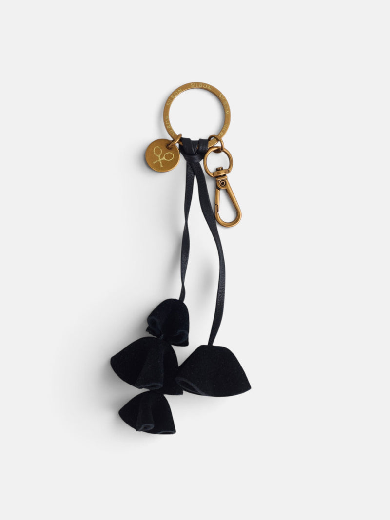 Porte-clés en cuir à fleurs noir